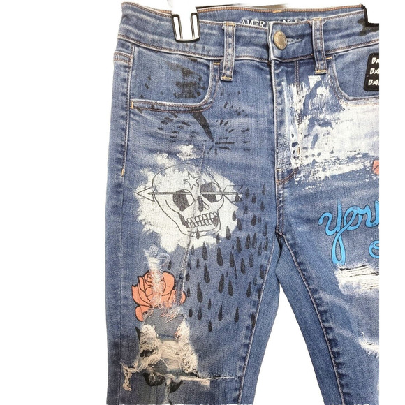 American Eagle Super Stretch Hi Rise Jegging Womens Size 2 Graffiti Destroyed - Picture 6 of 16